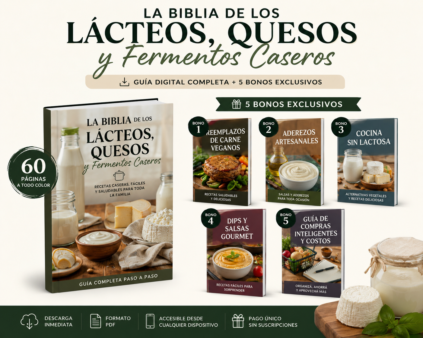 La Biblia de los Lácteos, Quesos y Fermentos Caseros + 5 Bonus de Regalo