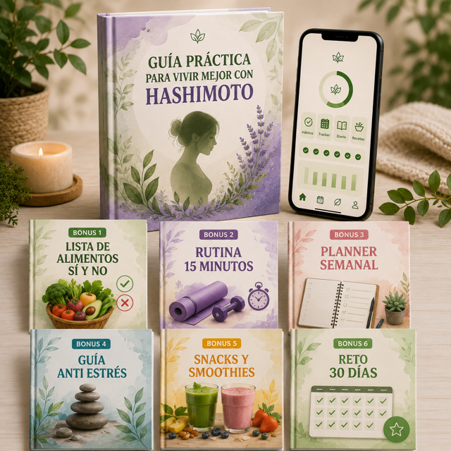 Guía práctica para vivir mejor con Hashimoto-Alimentación, recetas y rutinas saludables + App Interactiva Premium+ 6 Bonus de Regalo