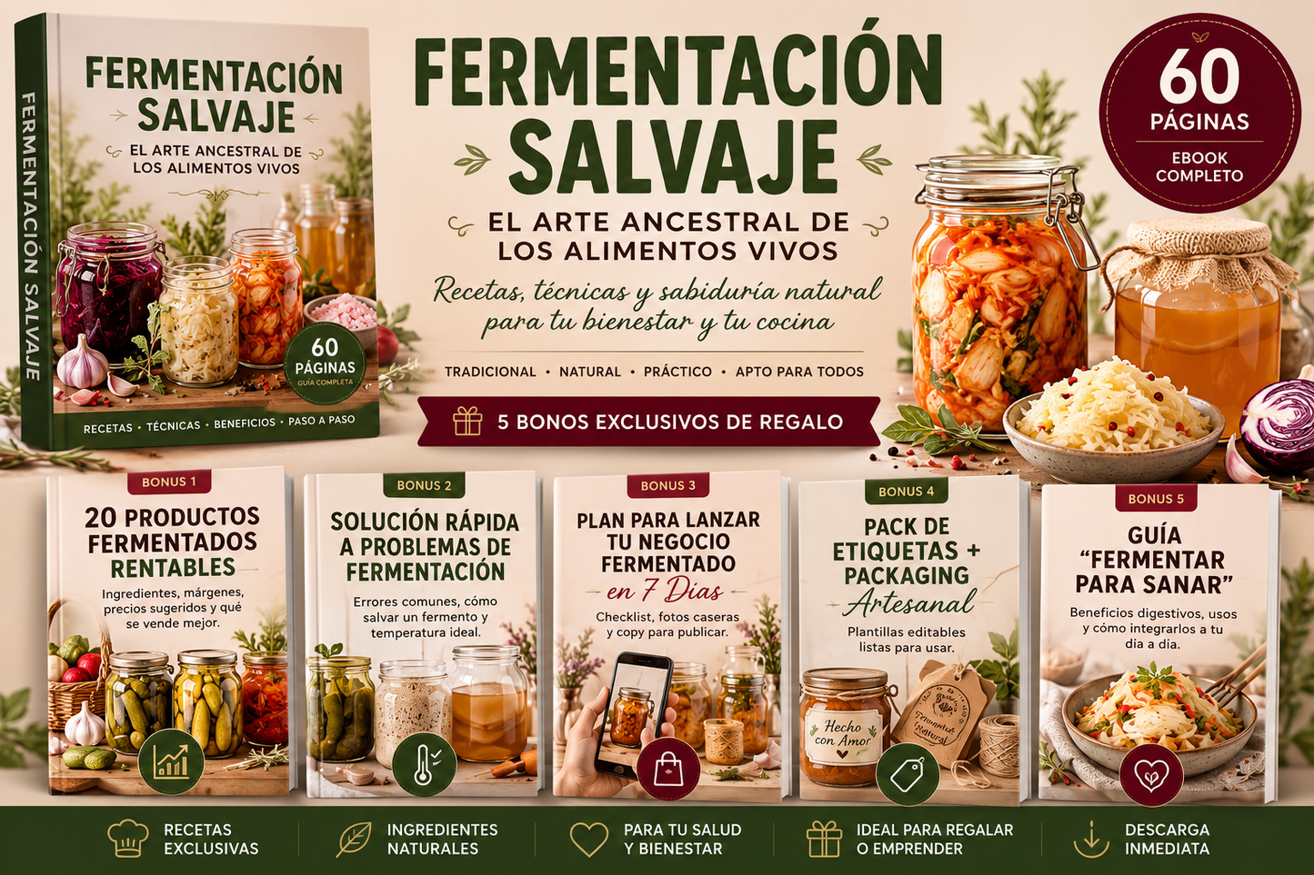 Fermentación Salvaje: El Arte Ancestral de los Alimentos Vivos + 5 Bonus de Regalo
