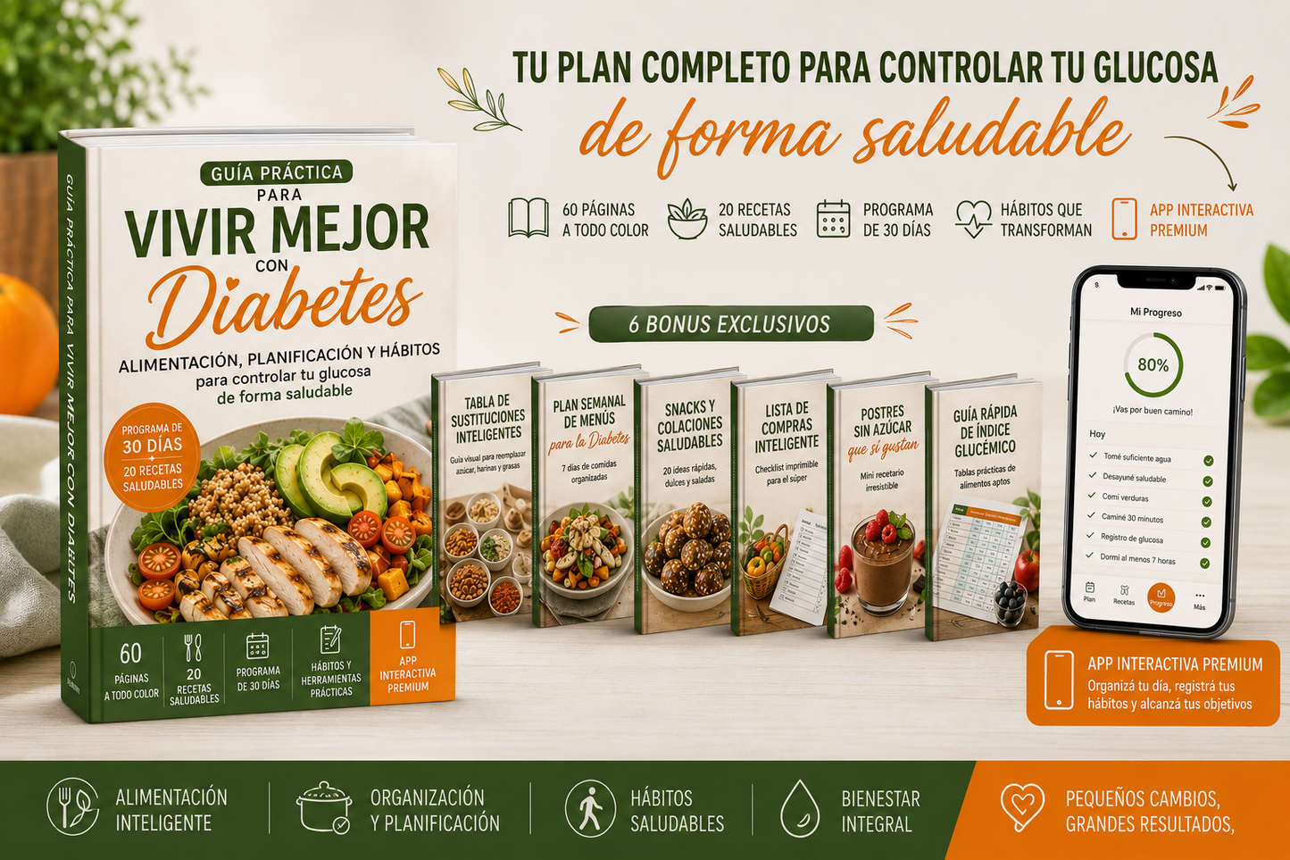 Guía Práctica para Vivir Mejor con Diabetes Alimentación, planificación y hábitos para controlar tu glucosa de forma saludable + App Interactiva Premium + 6 Bonus de Regalo