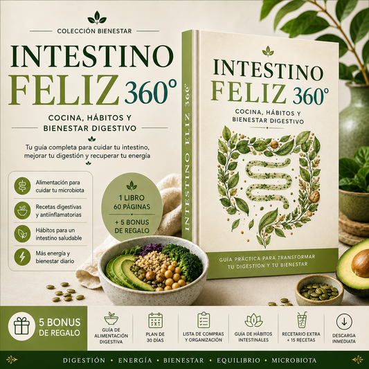 Intestino Feliz 360°: Cocina, Hábitos y Bienestar Digestivo + 5 Bonus de Regalo