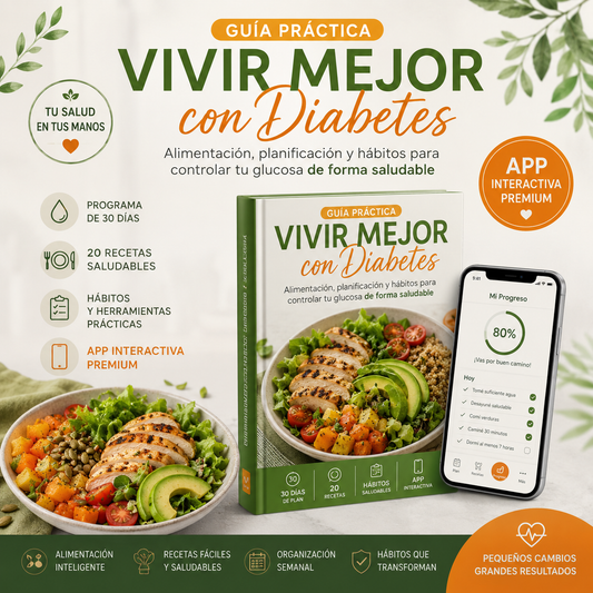 Guía Práctica para Vivir Mejor con Diabetes Alimentación, planificación y hábitos para controlar tu glucosa de forma saludable + App Interactiva Premium + 6 Bonus de Regalo